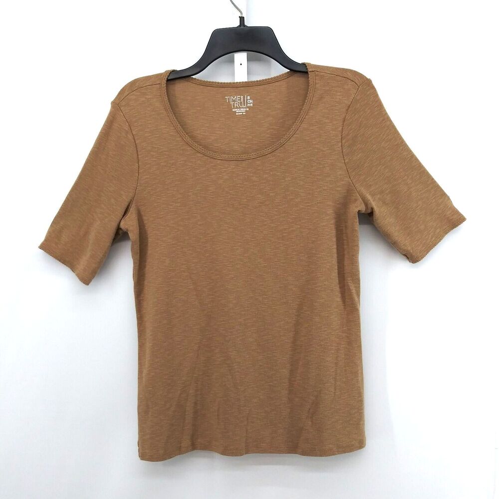 Time and Tru Shirt Womens Size S Brown Short Sleeve Pullover Top